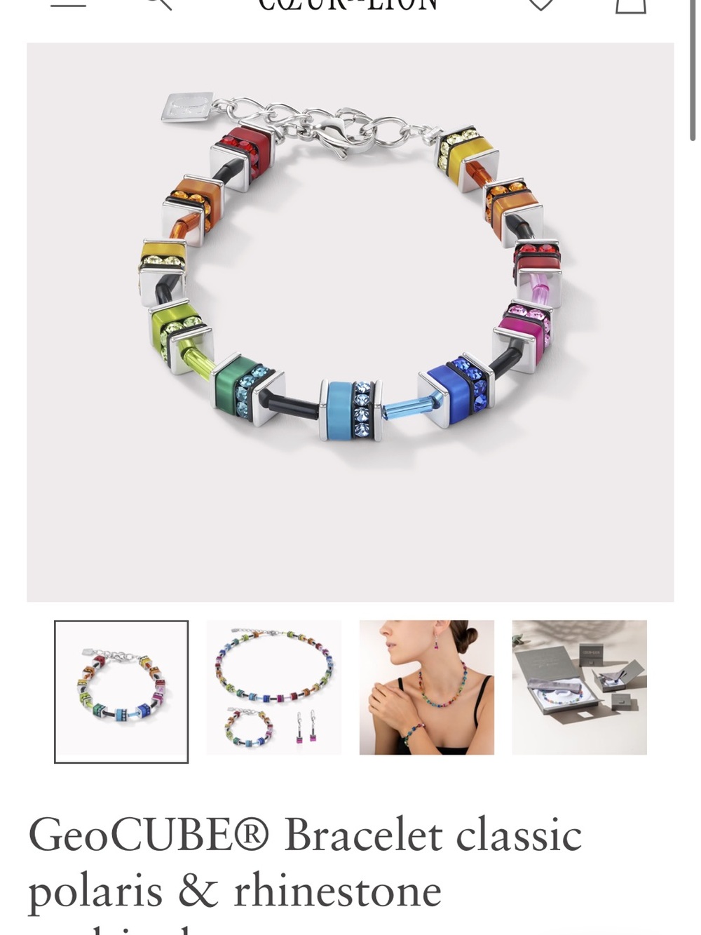 Coeur de Lion GeoCUBE rainbow colored bracelet with stainless steel catch